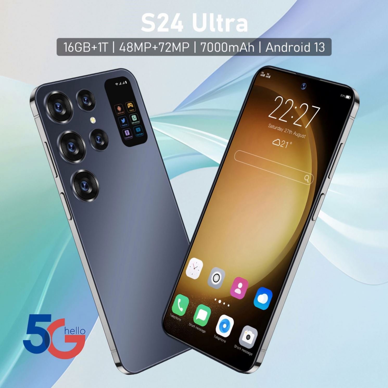 Factory cheap S24 Ultra 16GB+1TB Smart Android Phone 6800 mAh Dual SIM Dual Standby Unlocked 3G Smartphone for Sasang
